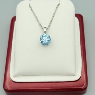 Lab Grown Round 2.22 ct VS1 Fancy Vivid Blue Pendant in 14KW Gold