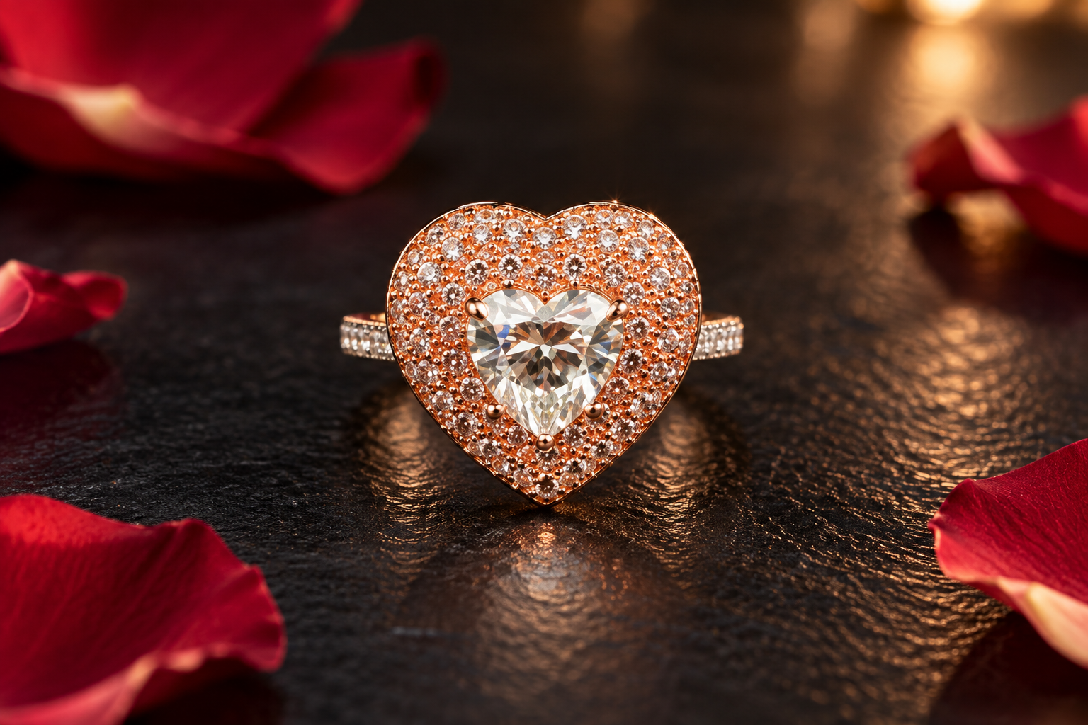 Rose Gold Heart Diamond Ring
